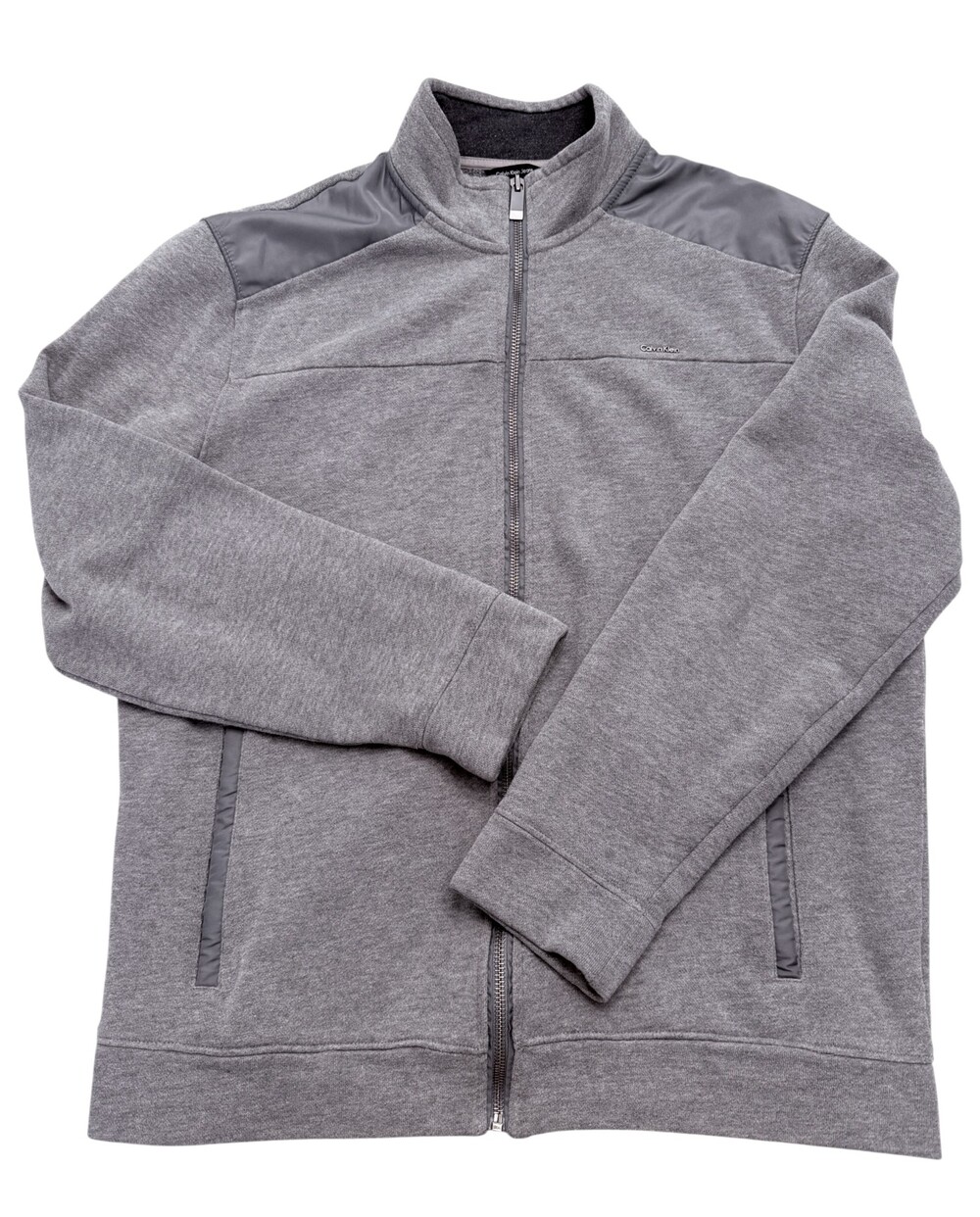 Calvin Klein Jeans Mens Large Gray Colorblock Full Zip Fleece Mixed Media Jacket